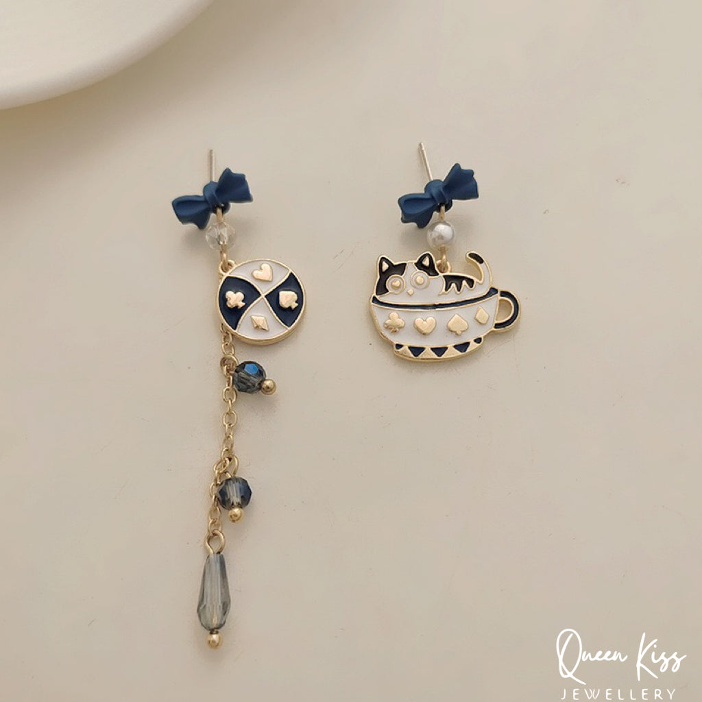 Super Cute Kitty Cat Playing in the Cup Earrings -- Love Is All Around!!