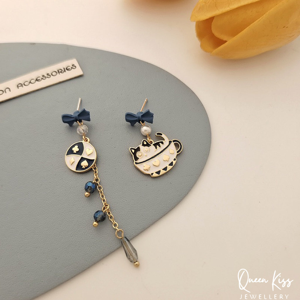 Super Cute Kitty Cat Playing in the Cup Earrings -- Love Is All Around!!