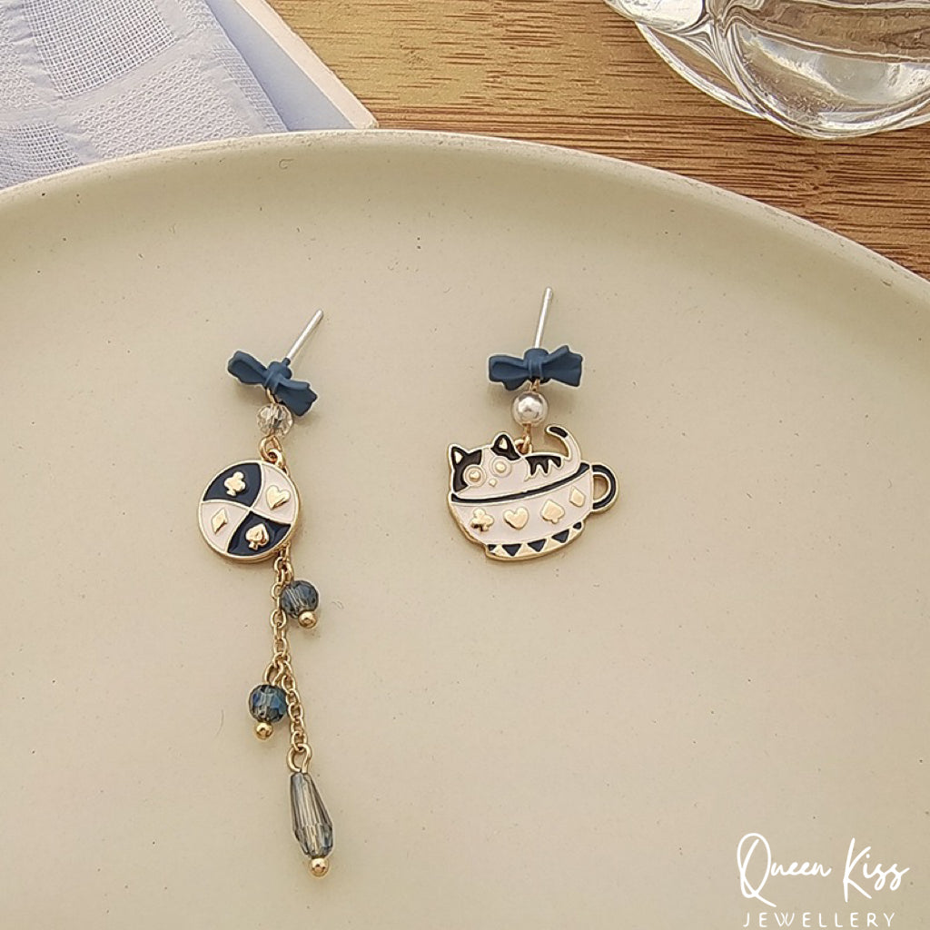 Super Cute Kitty Cat Playing in the Cup Earrings -- Love Is All Around!!