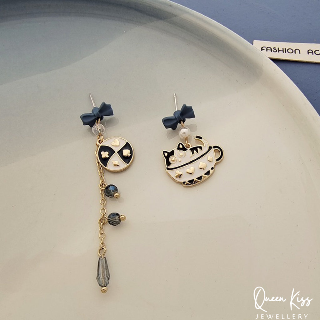 Super Cute Kitty Cat Playing in the Cup Earrings -- Love Is All Around!!
