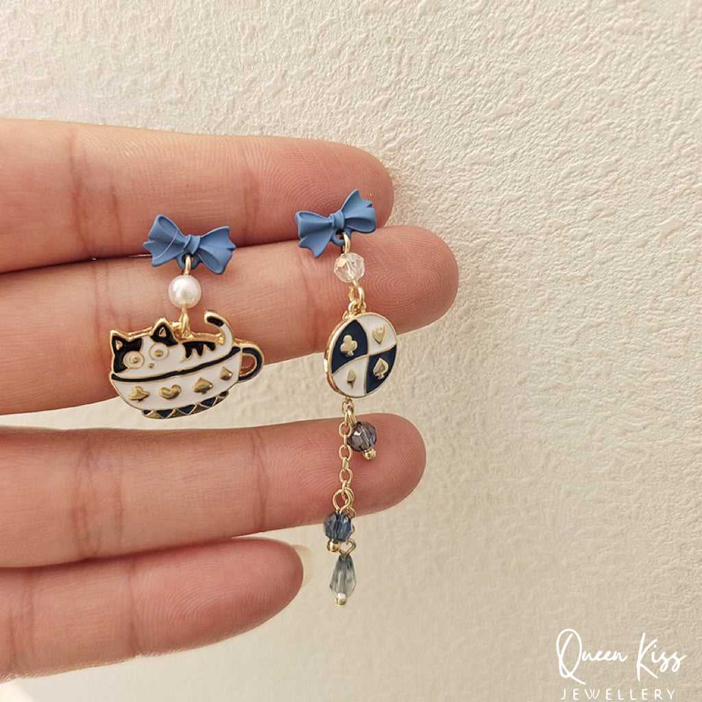 Super Cute Kitty Cat Playing in the Cup Earrings -- Love Is All Around!!