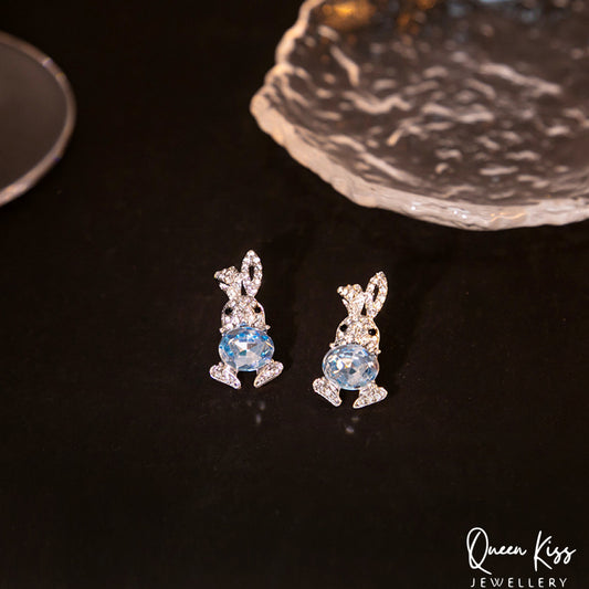Sterling Silver Cute Bunny Rabbit Glittering Gemstones Earrings -- Forever Friendships!!
