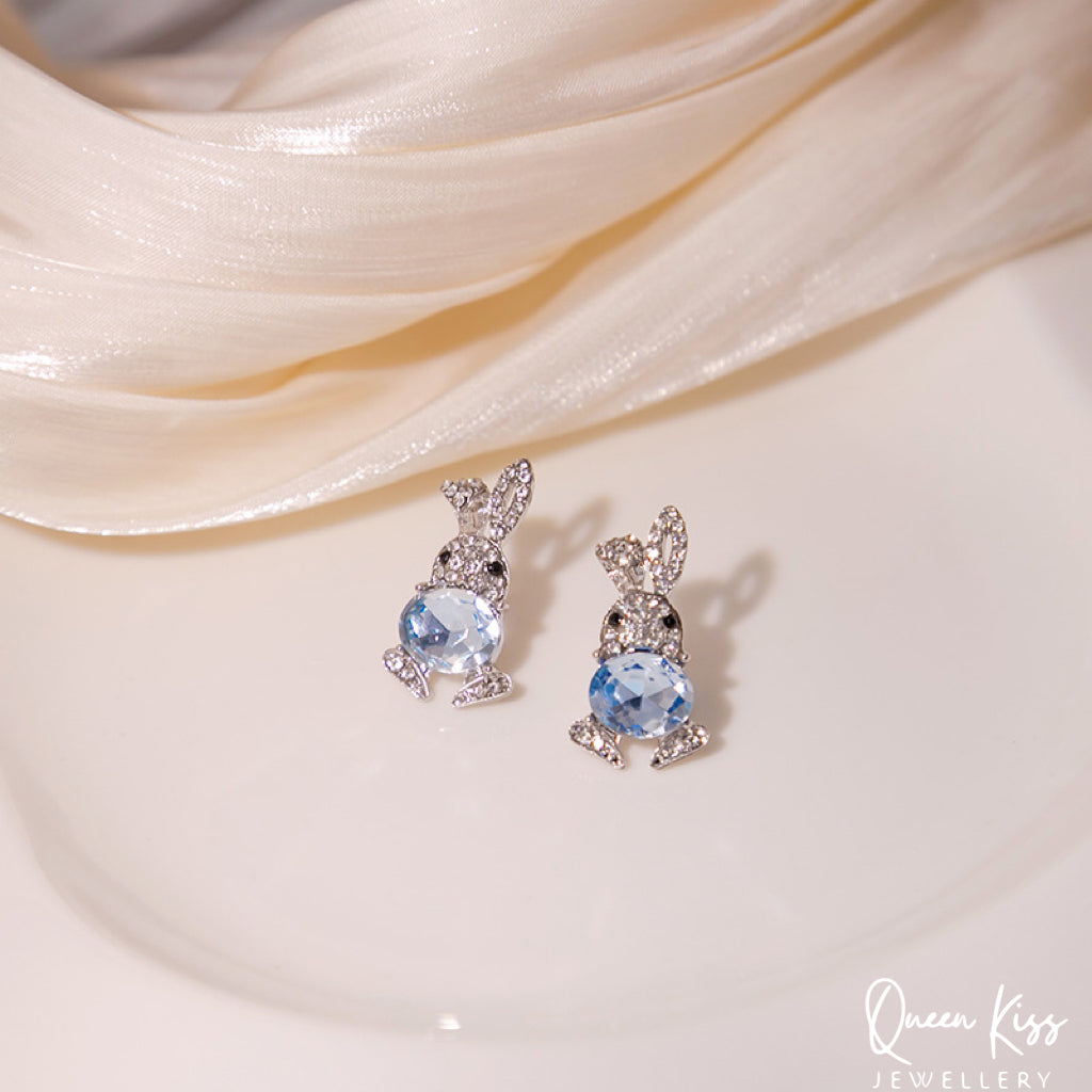 Sterling Silver Cute Bunny Rabbit Glittering Gemstones Earrings -- Forever Friendships!!