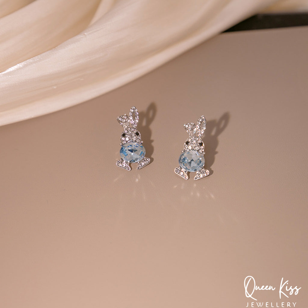 Sterling Silver Cute Bunny Rabbit Glittering Gemstones Earrings -- Forever Friendships!!