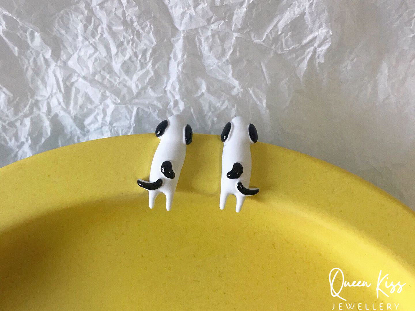 Enamel Handmade Cute Adorable Black and White Cat Panda and Dog Studs Earrings -- Kawaii Family!!
