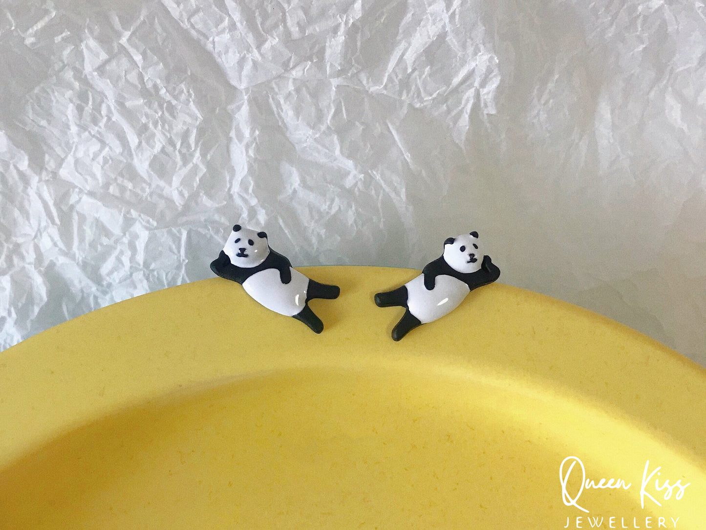 Enamel Handmade Cute Adorable Black and White Cat Panda and Dog Studs Earrings -- Kawaii Family!!
