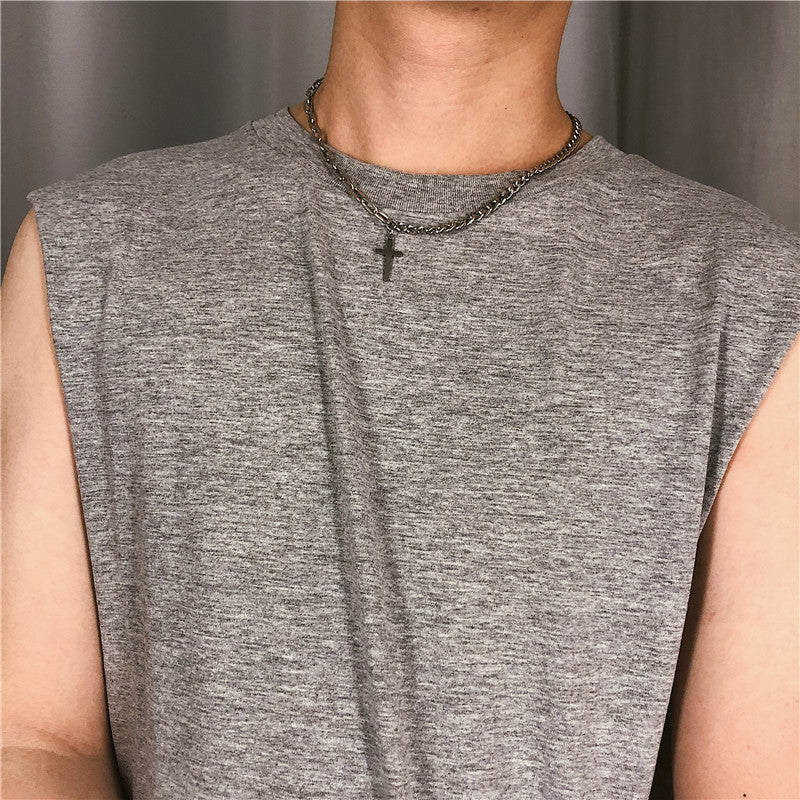 Funky Punk Stainless Steel Cross Plain Cool Three Layers One Set Silver Necklace -- Be a man!!