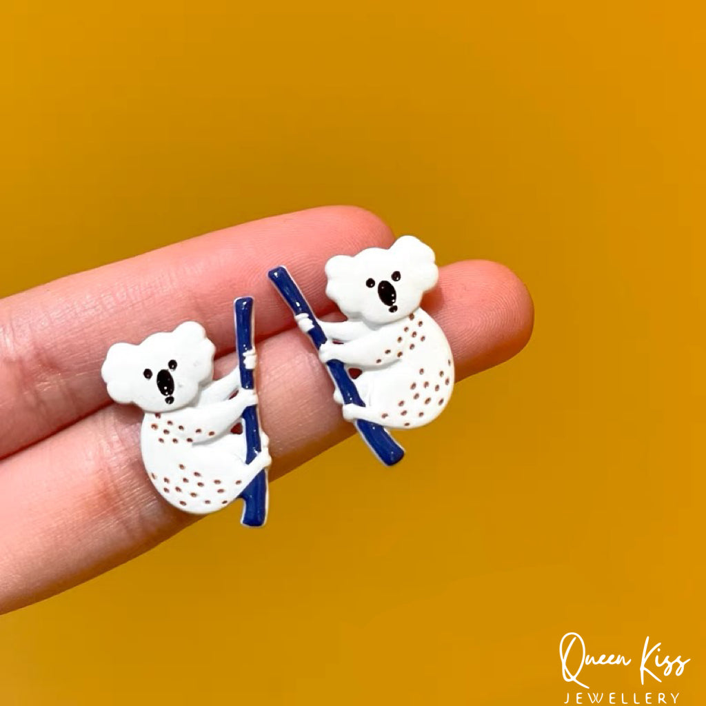 Enamel Koala Crawling Tree Studs Earrings -- Australian Wild Life!!