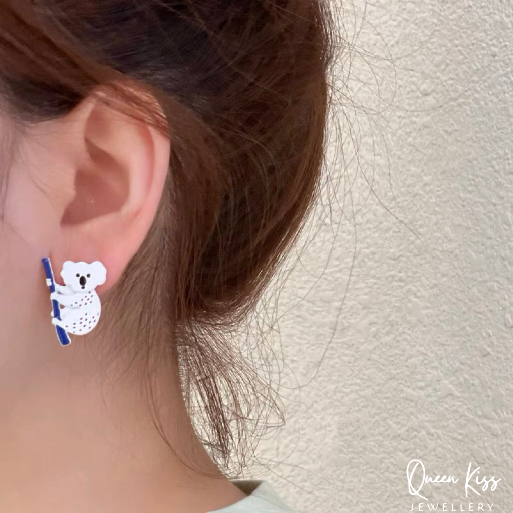 Enamel Koala Crawling Tree Studs Earrings -- Australian Wild Life!!