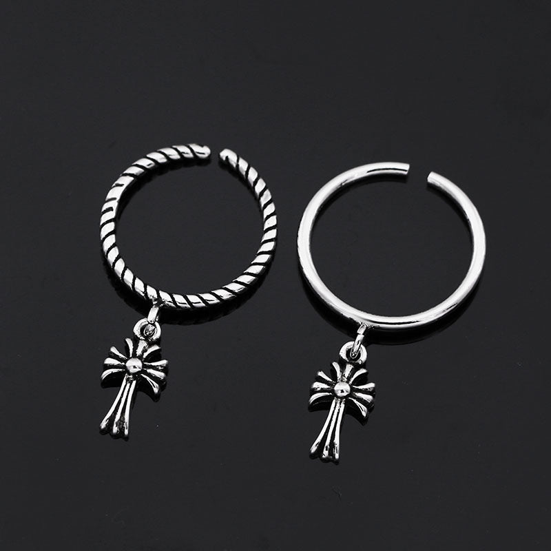 S925 Cool Vintage Cross Twisted Wire Ring Plain Ring Adjustable Silver Ring