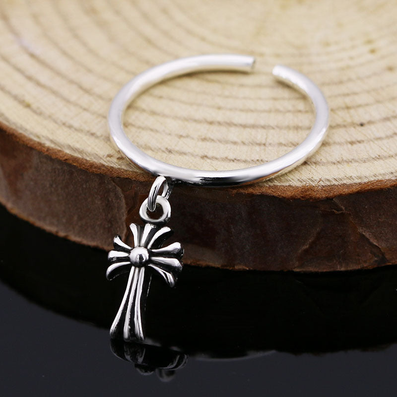 S925 Cool Vintage Cross Twisted Wire Ring Plain Ring Adjustable Silver Ring