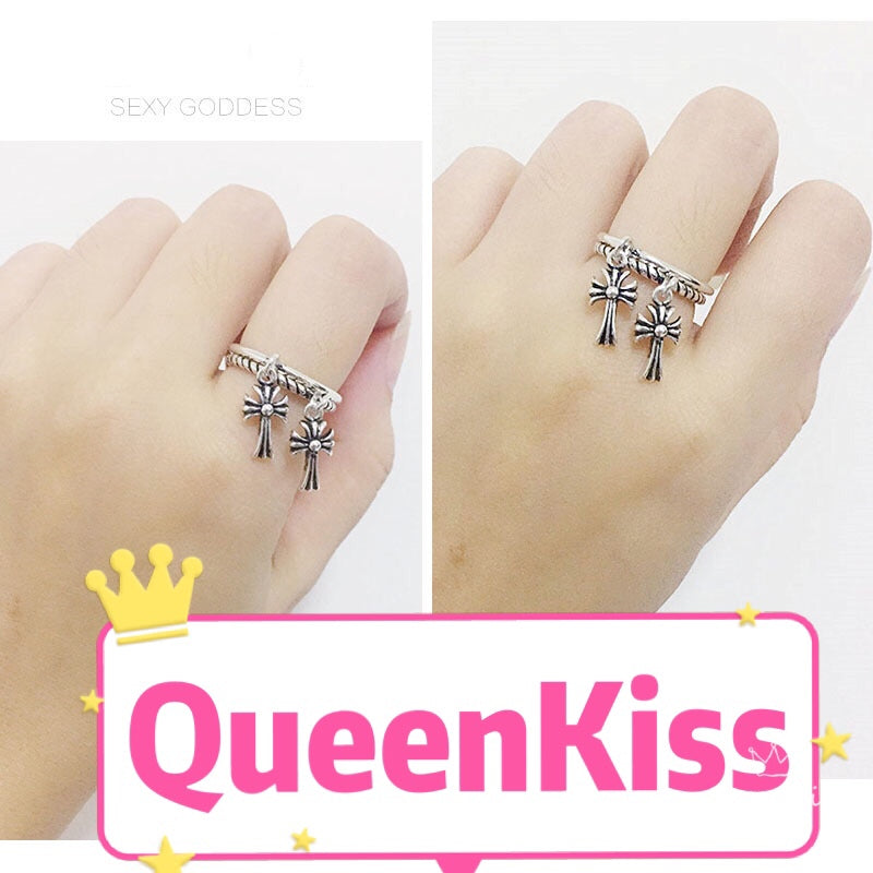 S925 Cool Vintage Cross Twisted Wire Ring Plain Ring Adjustable Silver Ring