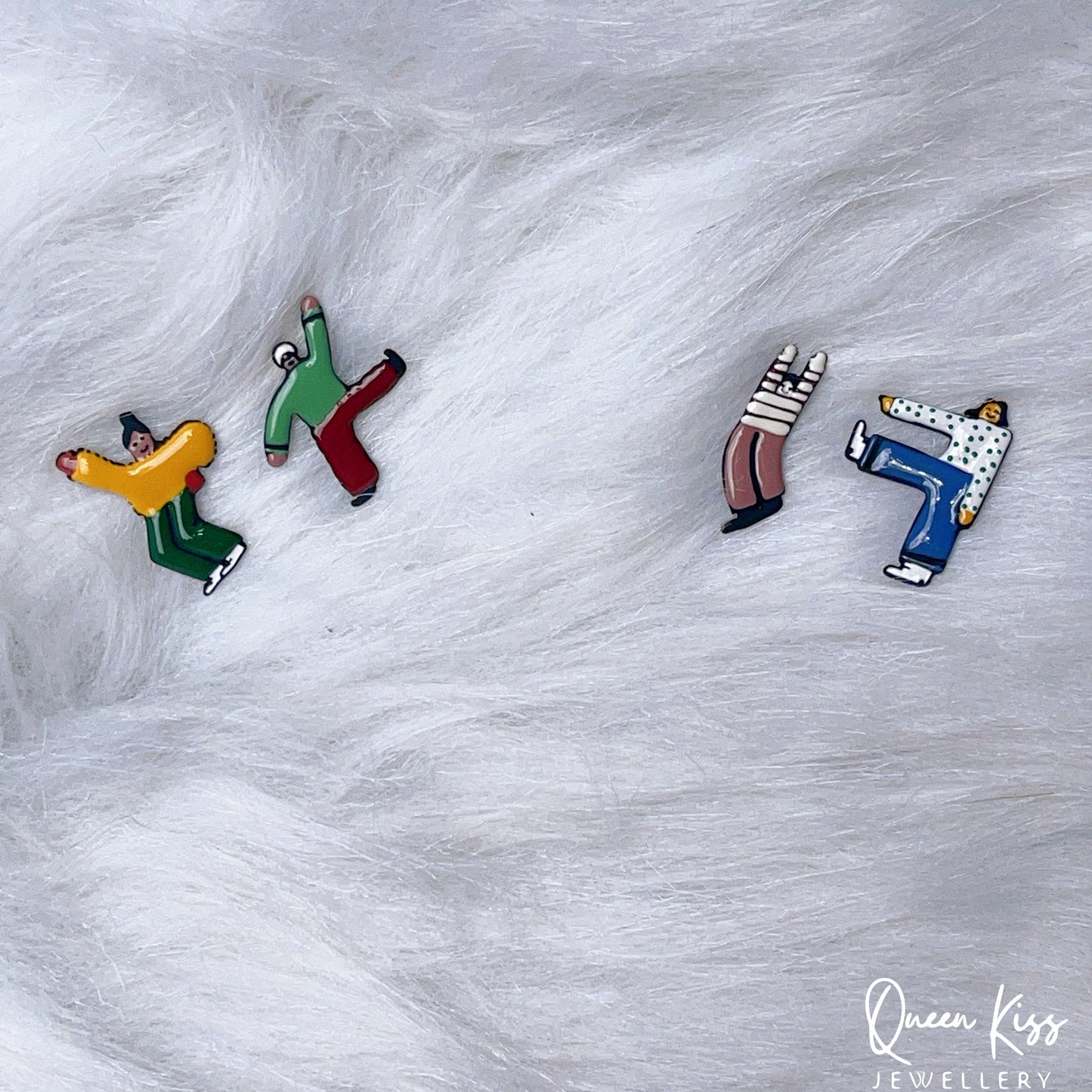 Enamelled Adorable Four Little Mate Stylish Stud Earrings for Women Men --- Dancing Buddies