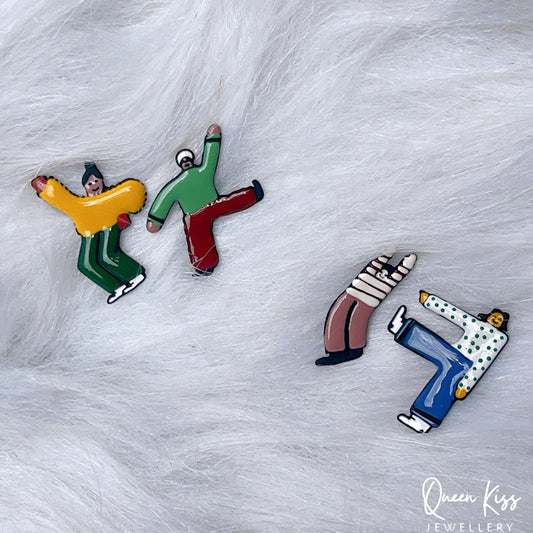 Enamelled Adorable Four Little Mate Stylish Stud Earrings for Women Men --- Dancing Buddies