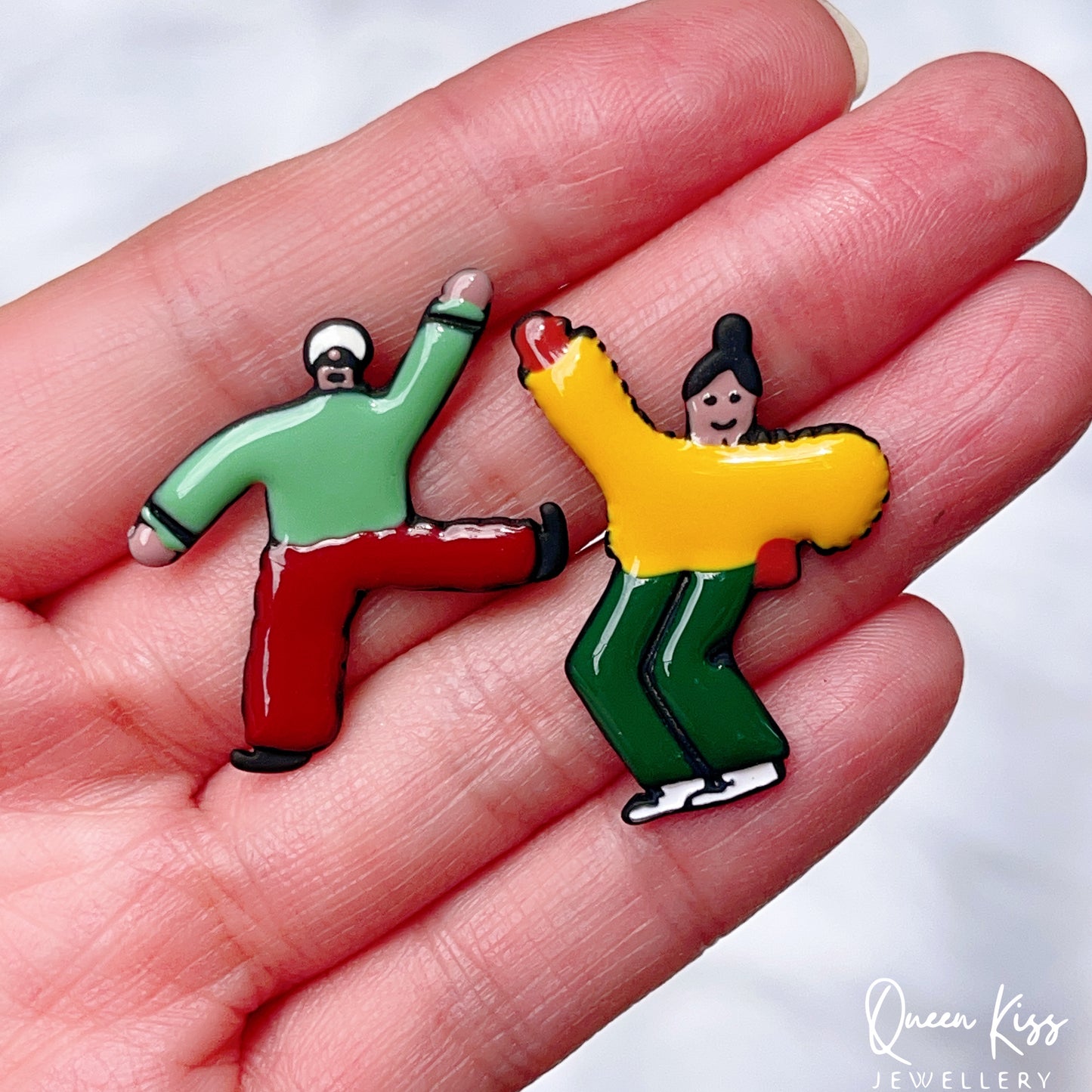 Enamelled Adorable Four Little Mate Stylish Stud Earrings for Women Men --- Dancing Buddies