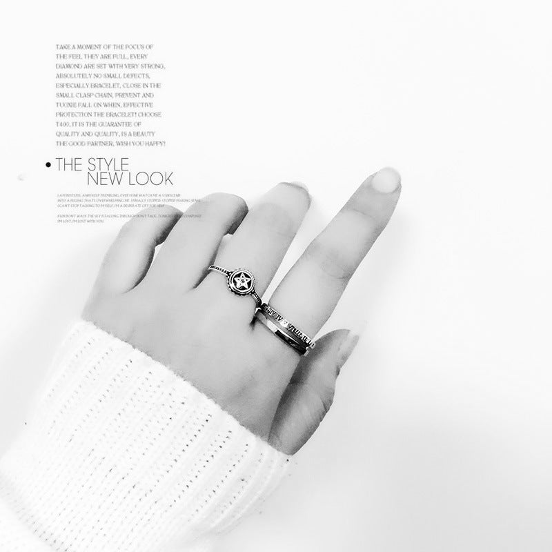 Vintage Star Sign Adjustable Silver Ring