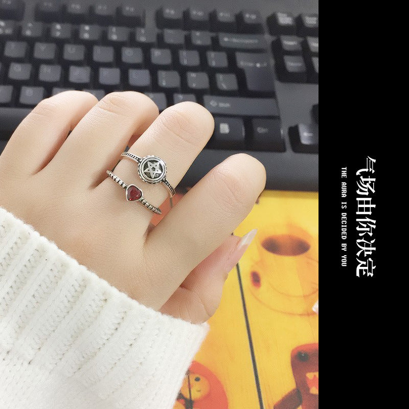 Vintage Star Sign Adjustable Silver Ring