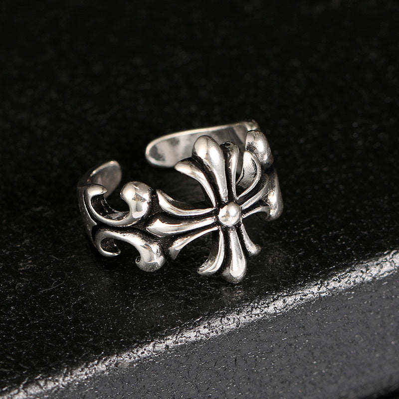 Vintage Cross Adjustable Silver Ring