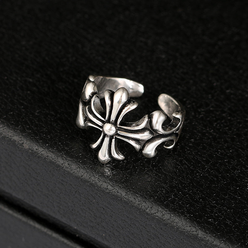 Vintage Cross Adjustable Silver Ring