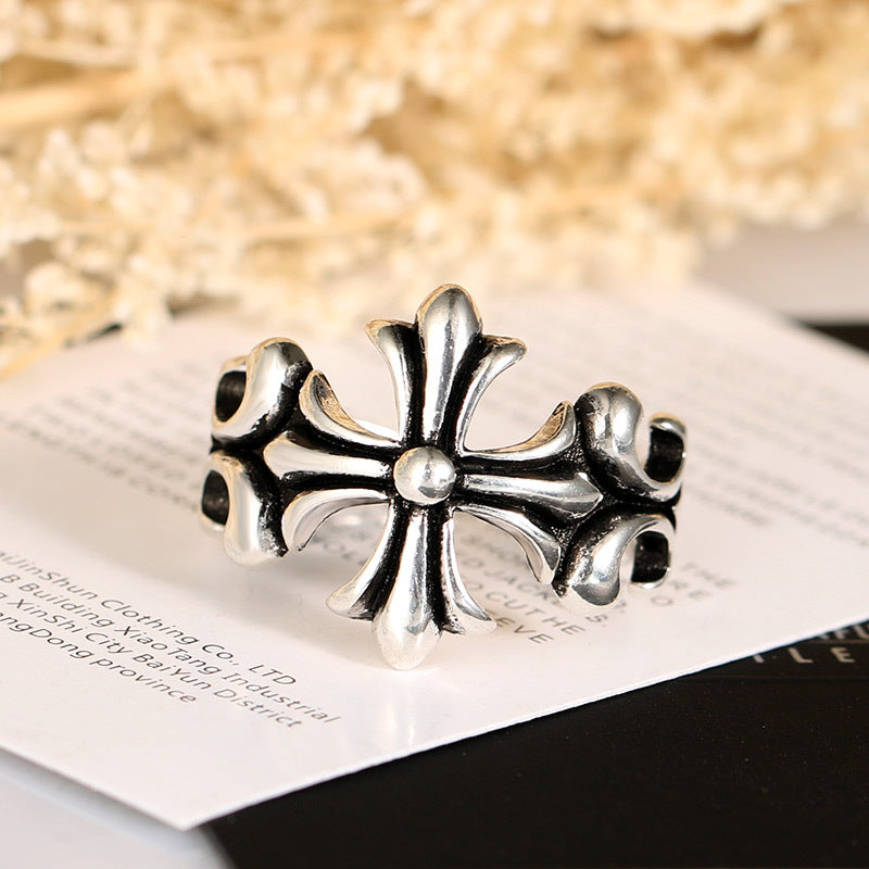 Vintage Cross Adjustable Silver Ring