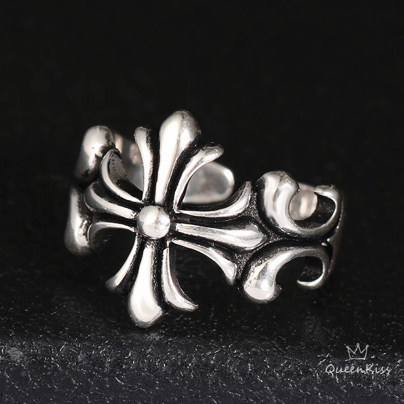 Vintage Cross Adjustable Silver Ring