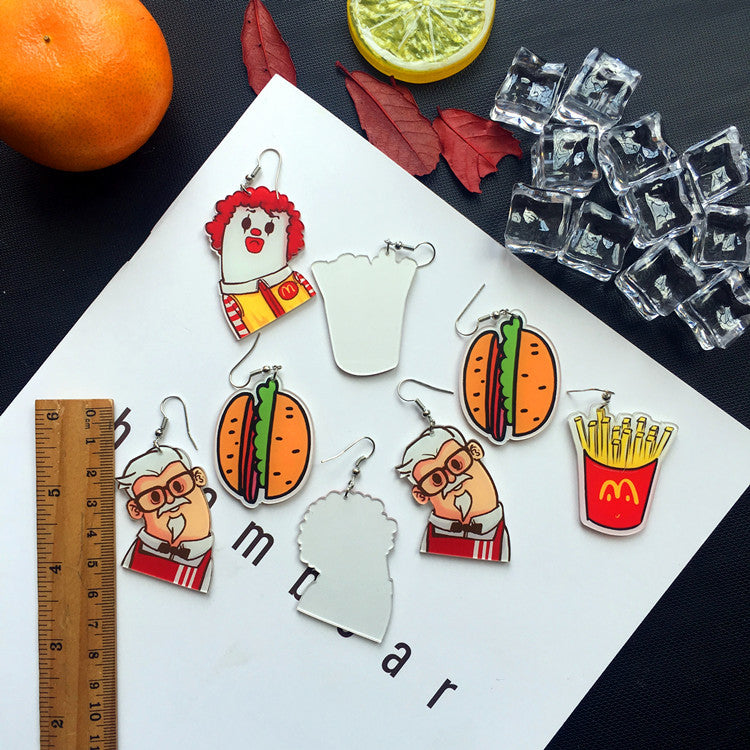 Funny Quirky MacDonald Kenturkey Burger Chip Light Earrings - We are big family!!