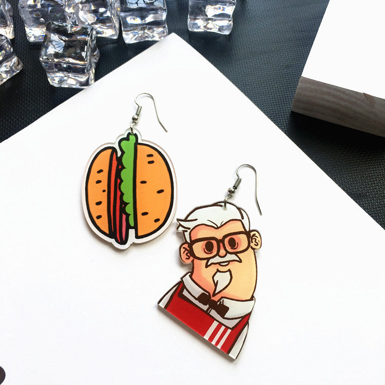 Funny Quirky MacDonald Kenturkey Burger Chip Light Earrings - We are big family!!