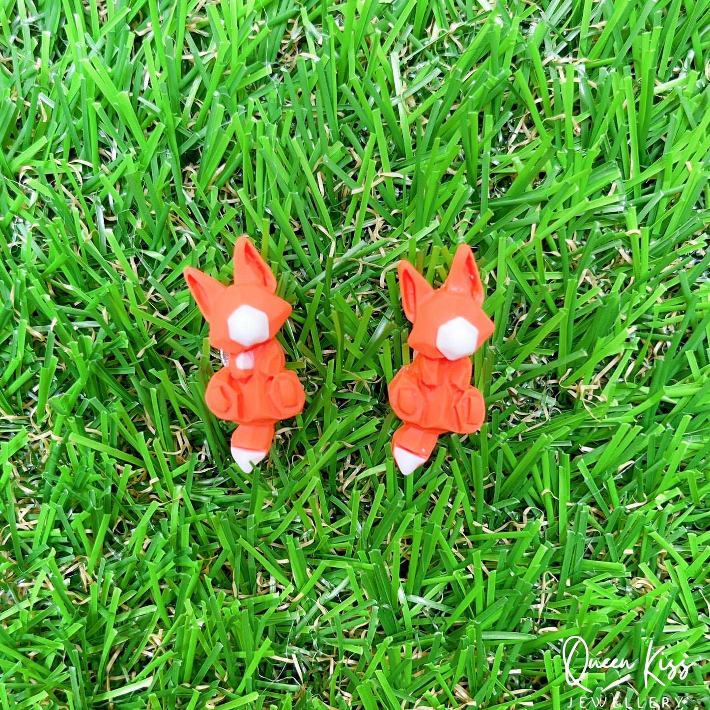 Super Cute LIttle Orange Fox and Pink Bunny Rabbit Stud Earrings -- Hop Hop Hop!!