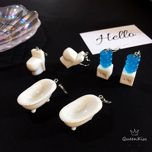 Quirky Sweet Cute Bathtub Toilet Water Dispenser Acrylic earrings -- This is life!!