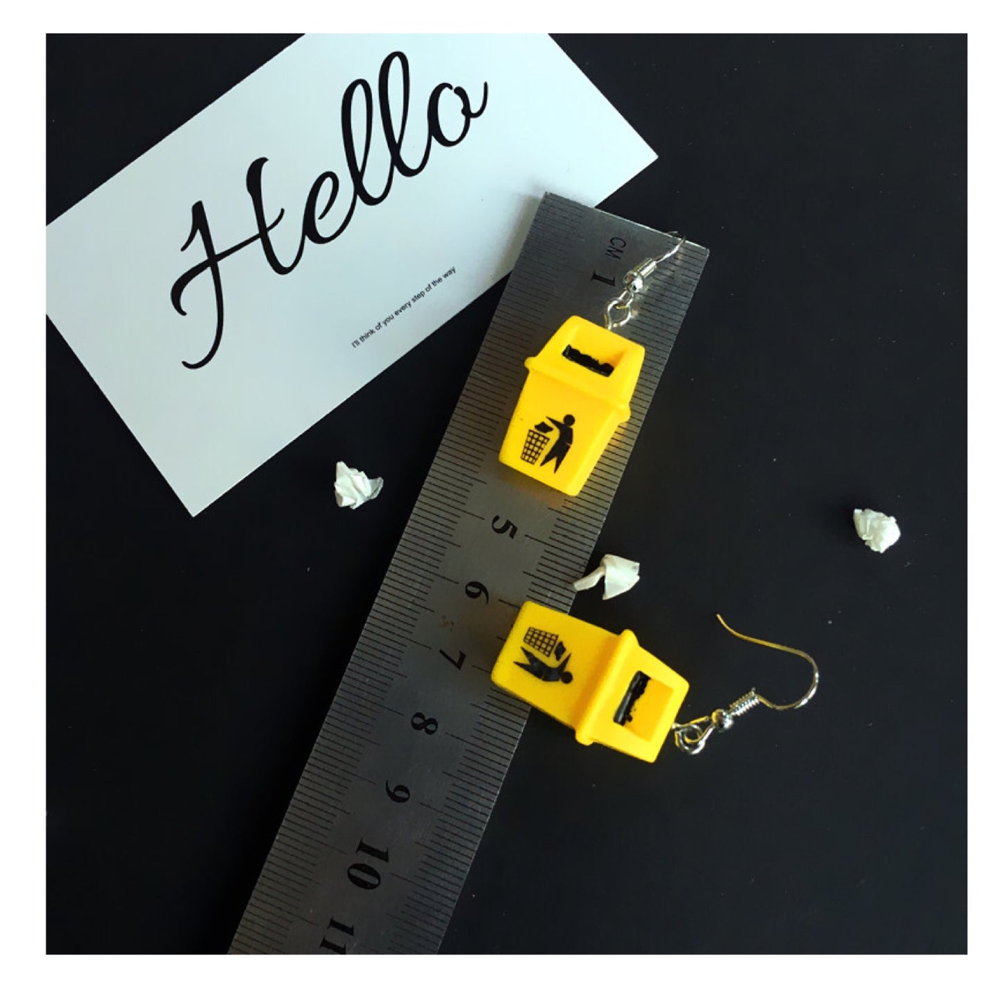 Quirky Sweet Cute Yellow Bin Acrylic earrings -- One and only!!