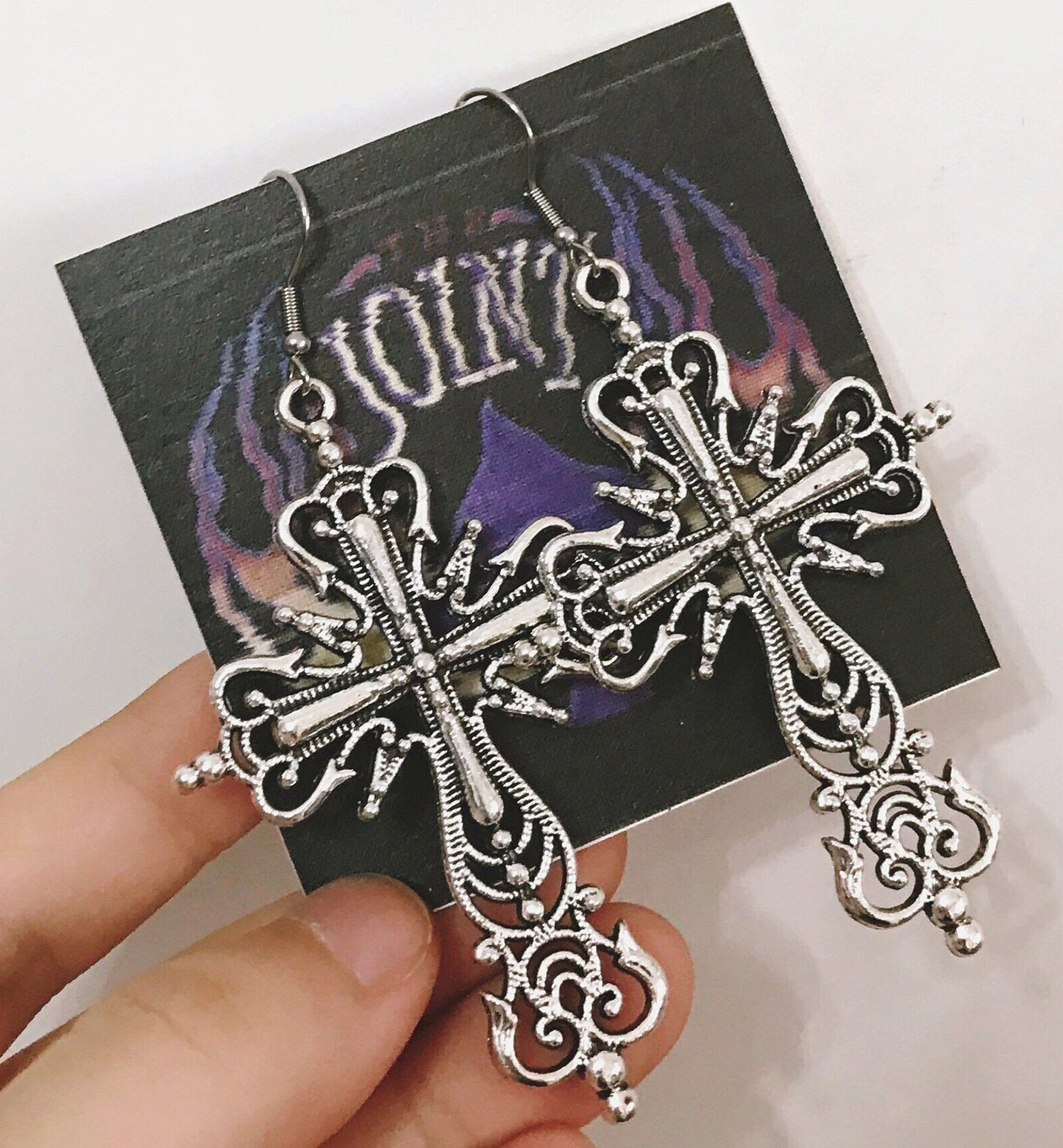 Sale!!! Mysterious Cross Silver Earrings -- Dark Angel!!