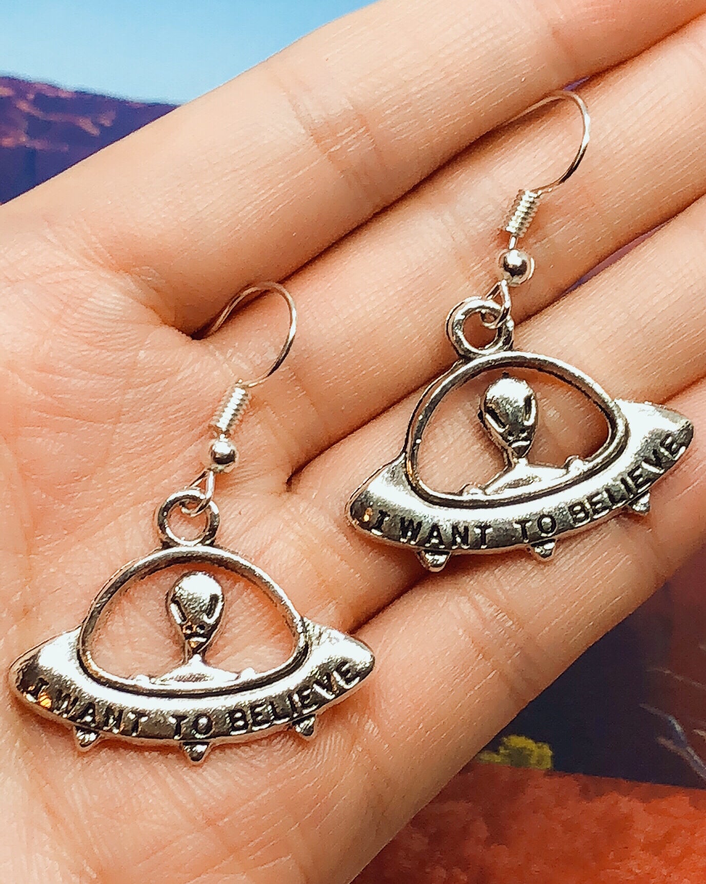 Sale!!! I Want To Believe Alien Silver Earrings -- Beep Beep!!