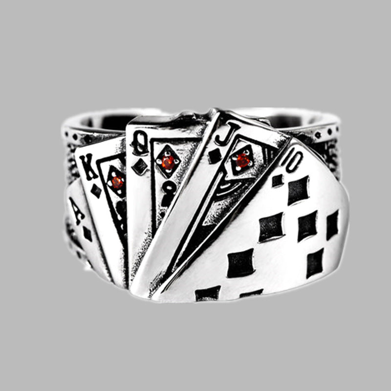 Cool Quirky Adjustable Poker Cards ShowHand Silver Ring -- Winner of the Casino
