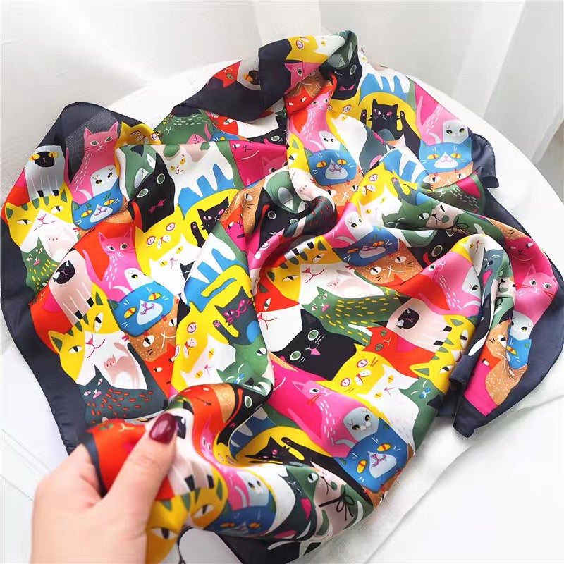 Cats Kitties Silk Feel Scarf Women Square Scarves Gift for her Christmas Gift -- Meowy Christmas