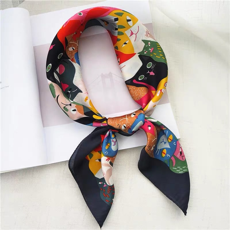Cats Kitties Silk Feel Scarf Women Square Scarves Gift for her Christmas Gift -- Meowy Christmas