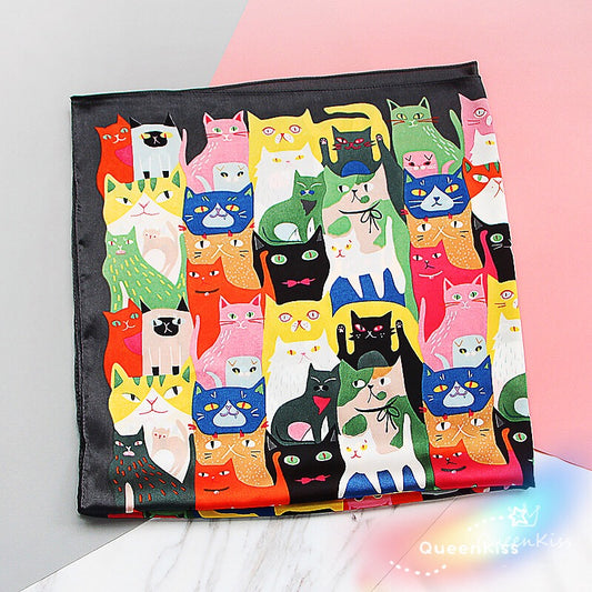 Cats Kitties Silk Feel Scarf Women Square Scarves Gift for her Christmas Gift -- Meowy Christmas