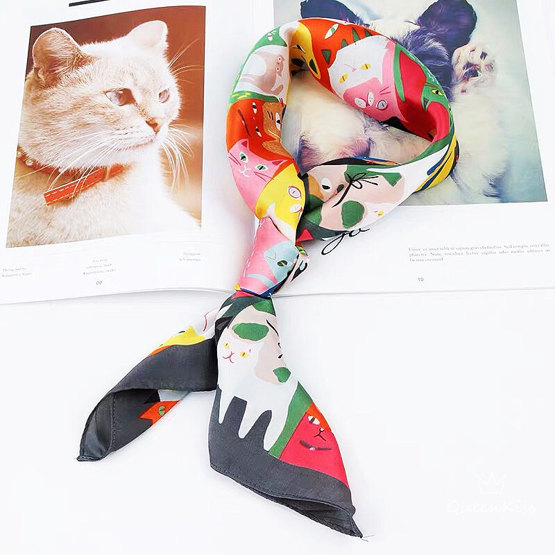 Cats Kitties Silk Feel Scarf Women Square Scarves Gift for her Christmas Gift -- Meowy Christmas