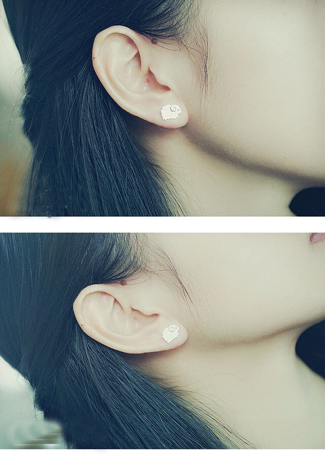 Sterling Silver 925 Stud Earrings Cute Couple Goat Sheep Stud Earrings Modern Studs Minimal Stud Earrings Gift for her