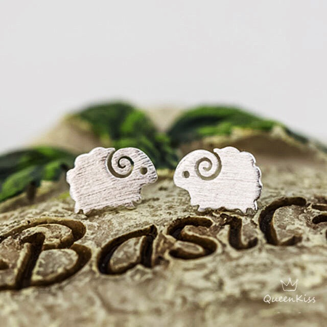 Sterling Silver 925 Stud Earrings Cute Couple Goat Sheep Stud Earrings Modern Studs Minimal Stud Earrings Gift for her