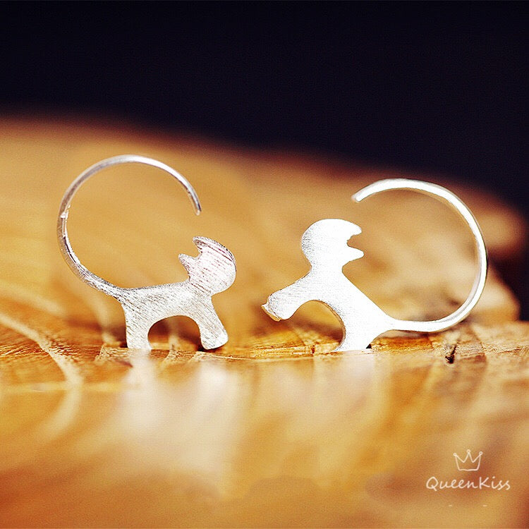 Sterling Silver 925 Stud Earrings Cute Couple Kitty Cat Stud Earrings Modern Studs Minimal Stud Earrings Gift for her