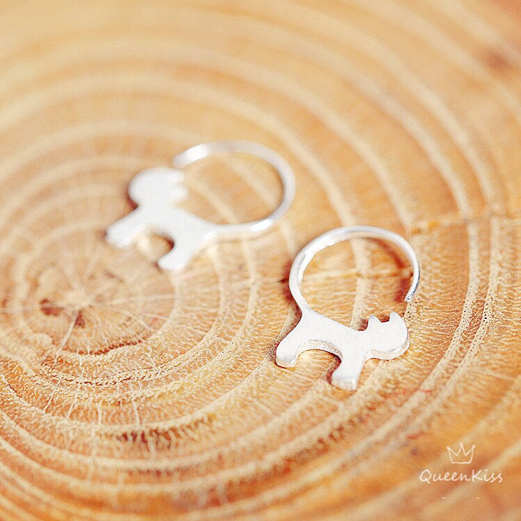 Sterling Silver 925 Stud Earrings Cute Couple Kitty Cat Stud Earrings Modern Studs Minimal Stud Earrings Gift for her