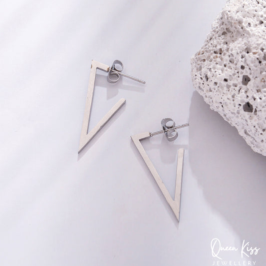 Triangle Pair of Earrings Silver stainless steel minimal studs For Man Woman Him Her- Simply the Best!!!