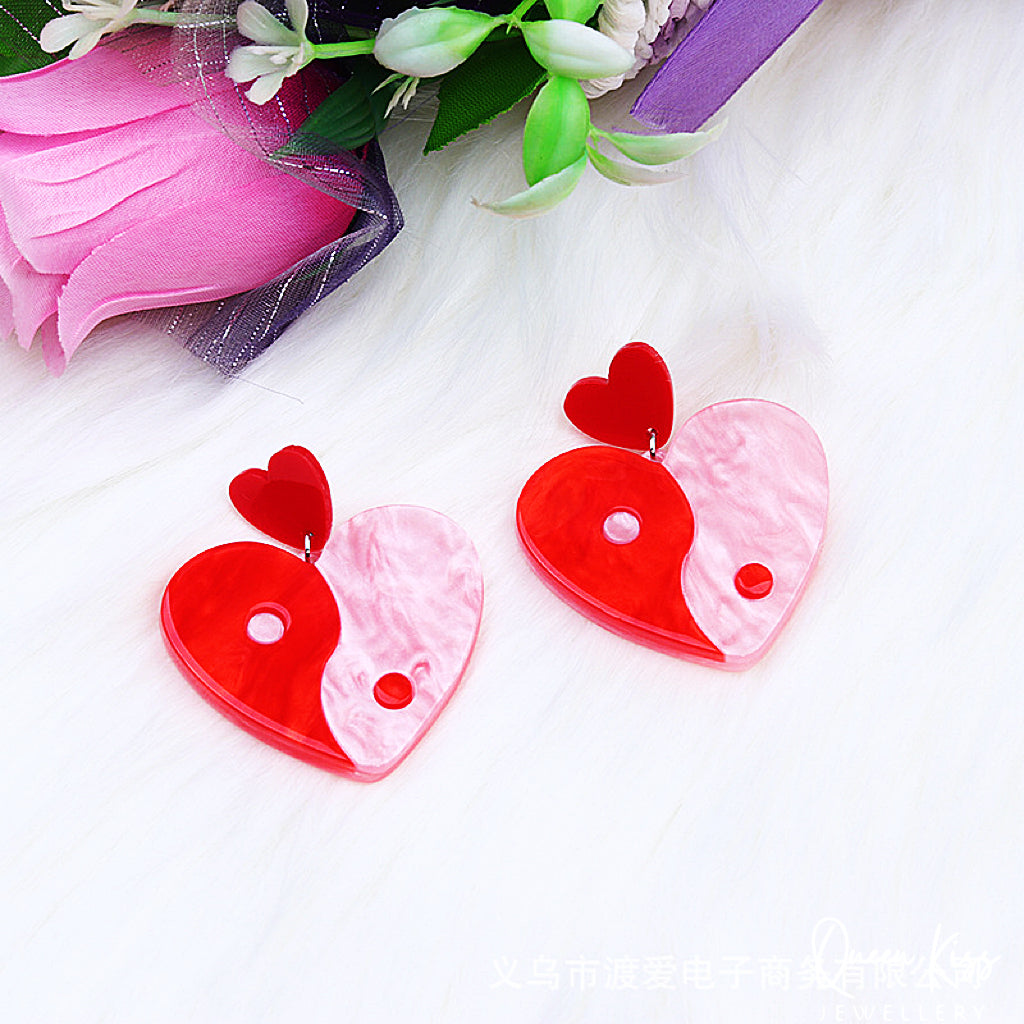Cute Light Trendy Special Art Pattern Yin and Yan Taichi Heart Shape Earrings - World Balance!!