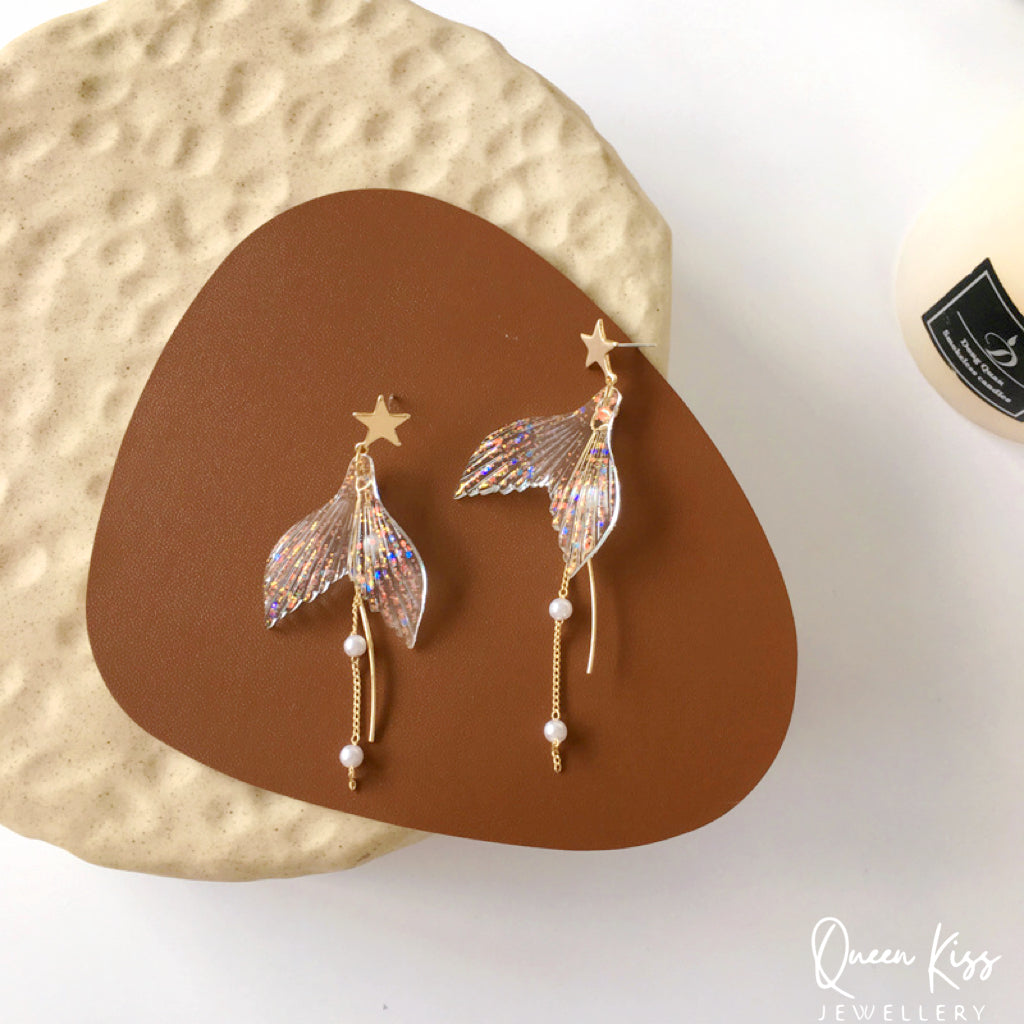 Super Cute Star and Mermaid Tail Tessel Earrings -- Ocean Love!!