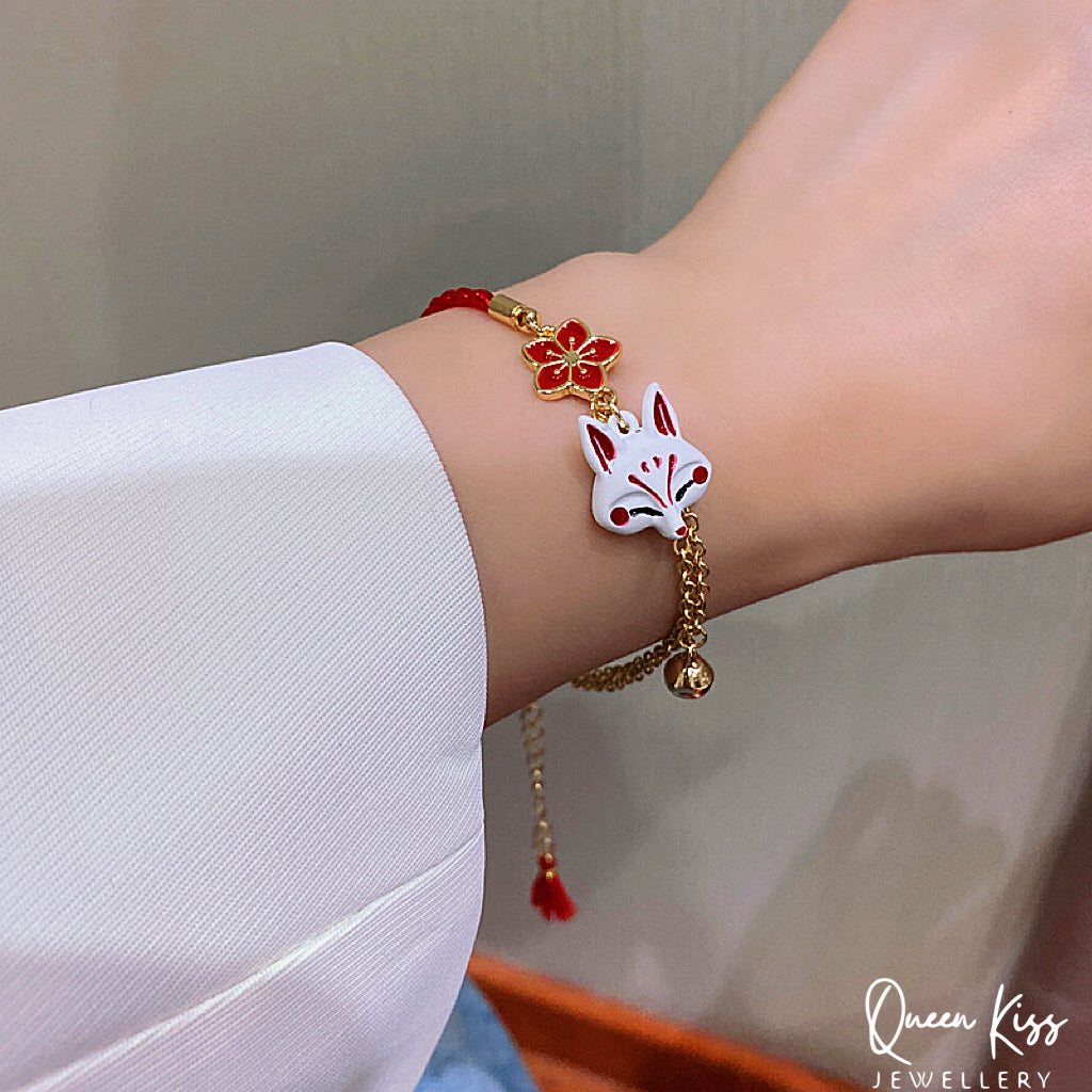 Cute Adorable Japanese Style Fox and Sakura Bracelet Adjustable Length Lovely Bracelet - Bunny You And Me!