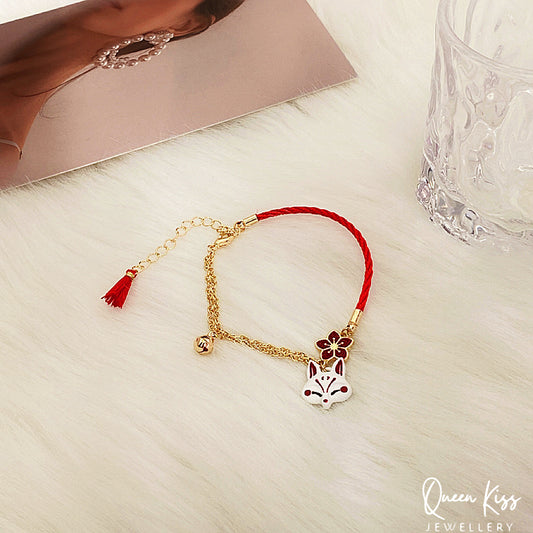 Cute Adorable Japanese Style Fox and Sakura Bracelet Adjustable Length Lovely Bracelet - Bunny You And Me!