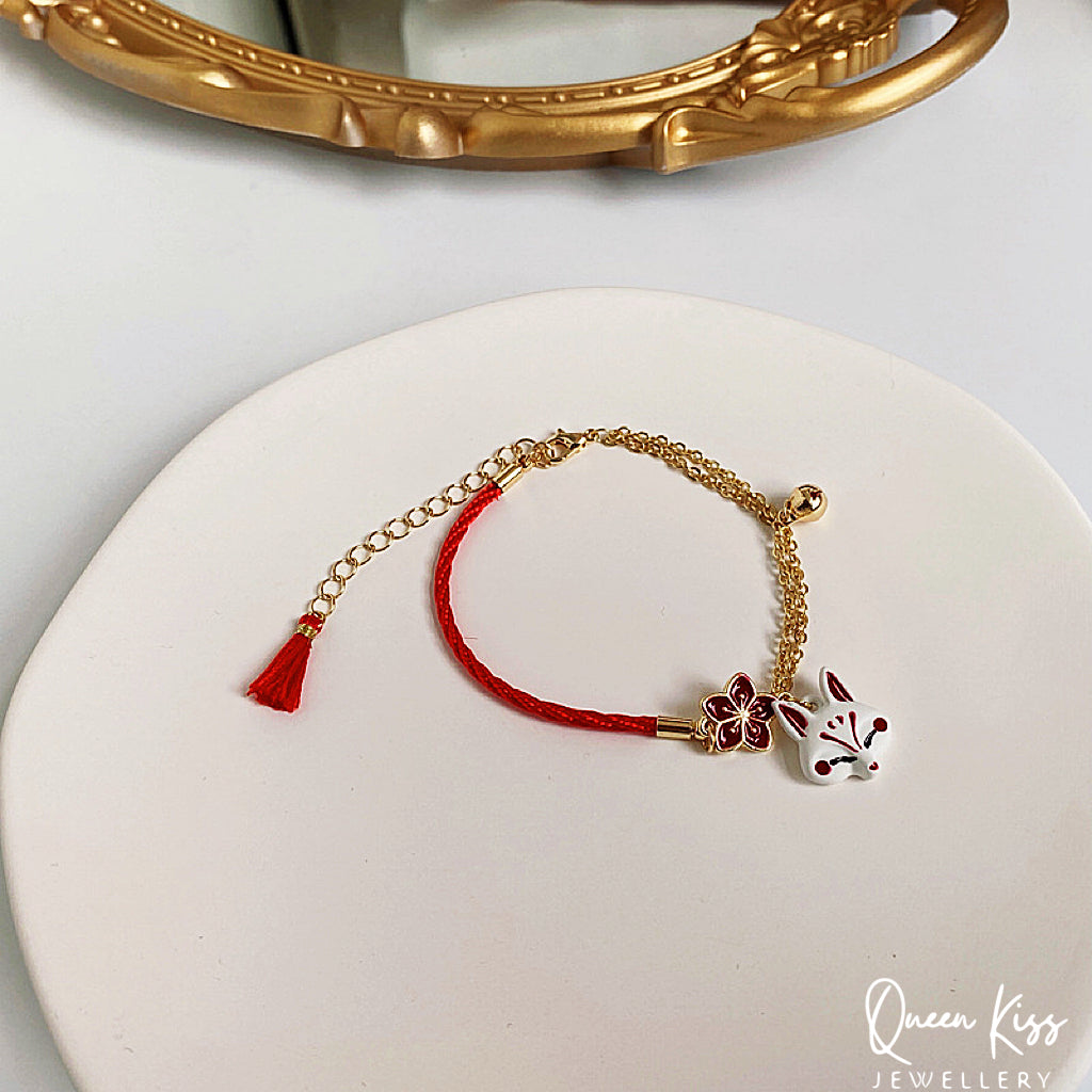 Cute Adorable Japanese Style Fox and Sakura Bracelet Adjustable Length Lovely Bracelet - Bunny You And Me!