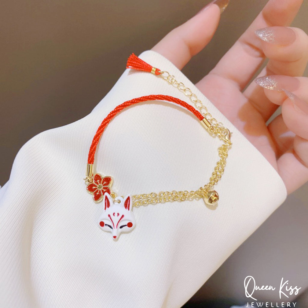 Cute Adorable Japanese Style Fox and Sakura Bracelet Adjustable Length Lovely Bracelet - Bunny You And Me!