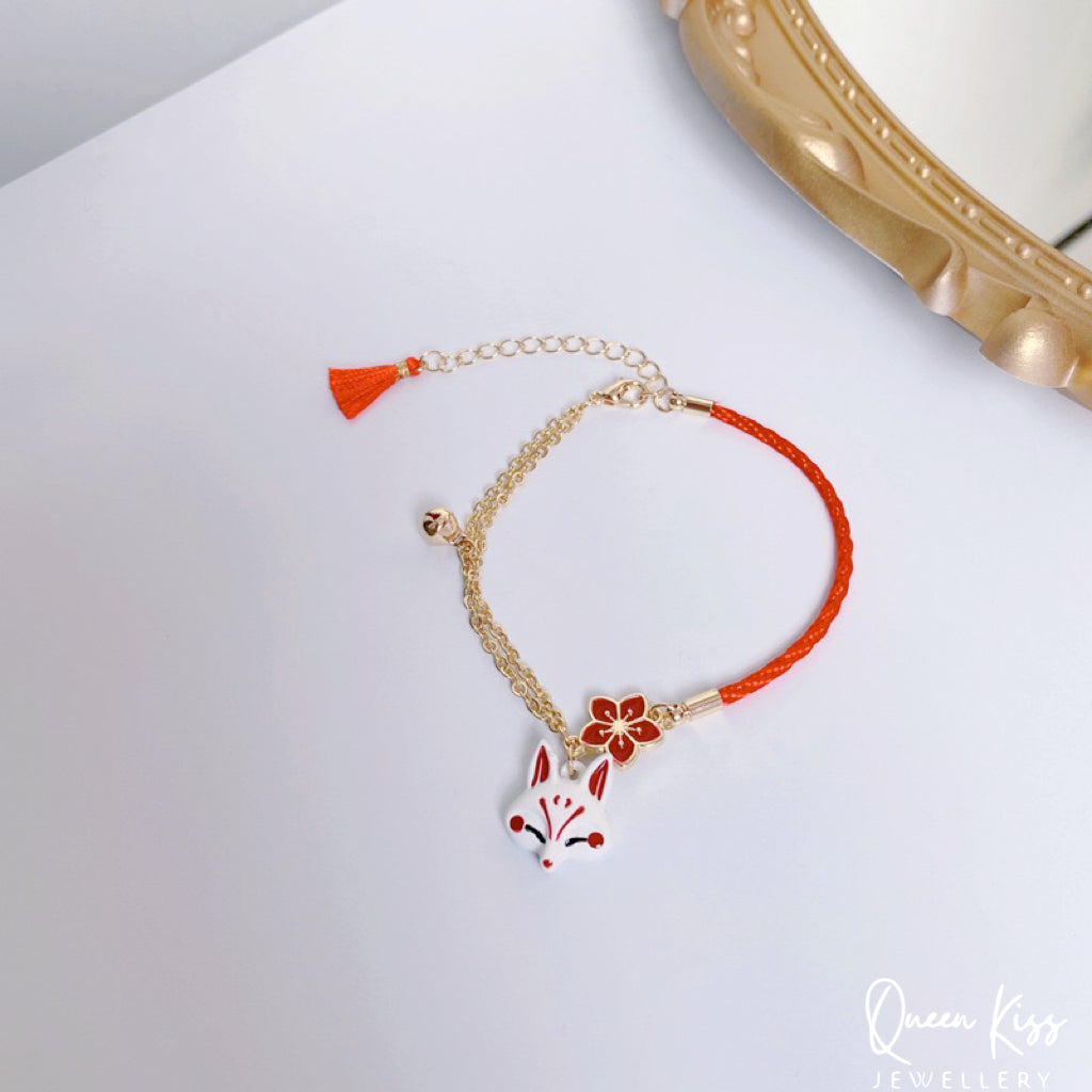 Cute Adorable Japanese Style Fox and Sakura Bracelet Adjustable Length Lovely Bracelet - Bunny You And Me!