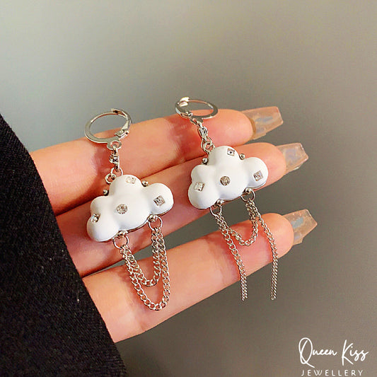 Super Cute White Bling Cloud Tessel Earrings -- Sky Life!!